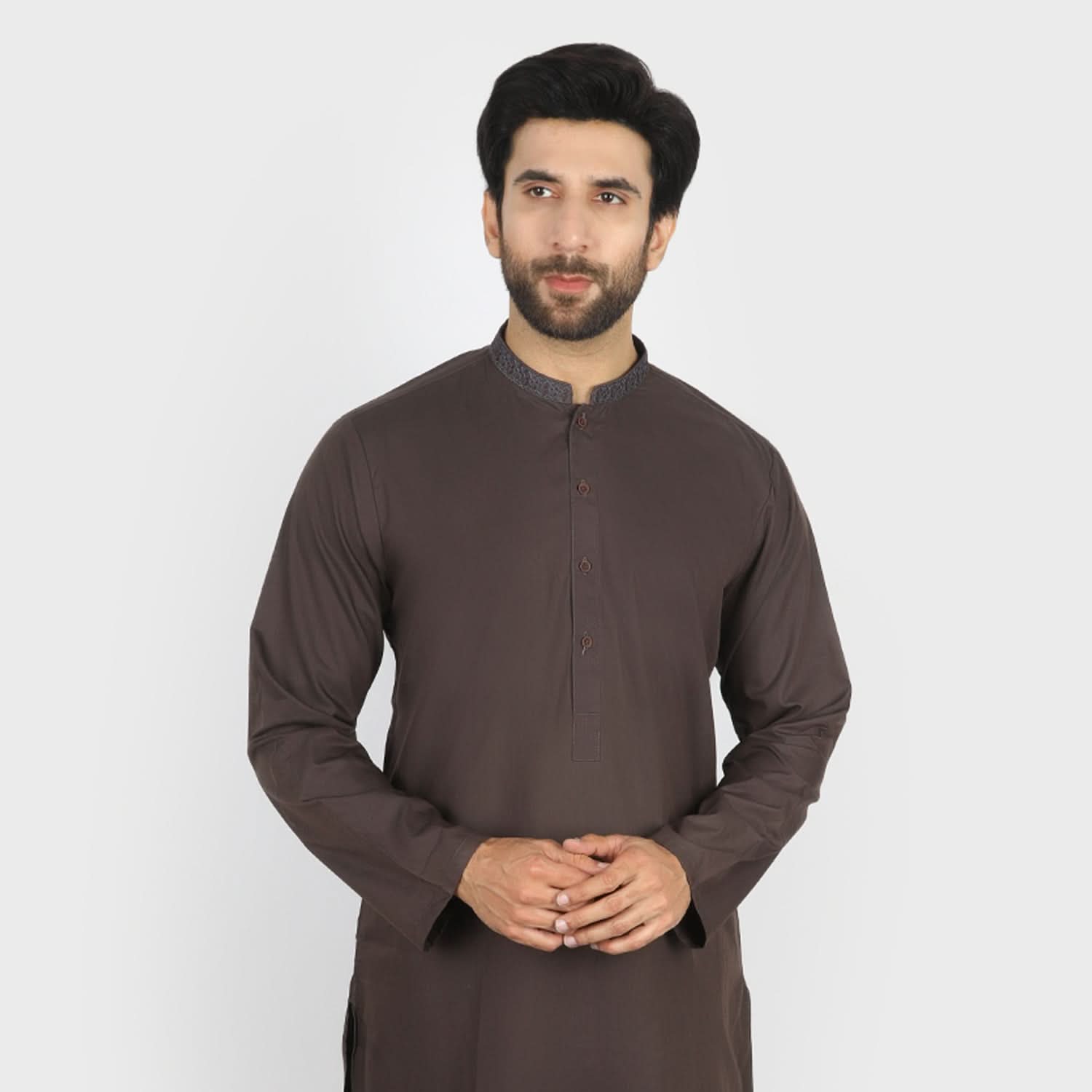 Valuables Men Embroidered Shalwar Suit - Dark Brown, Men's Shalwar Kameez, Chase Value, Chase Value