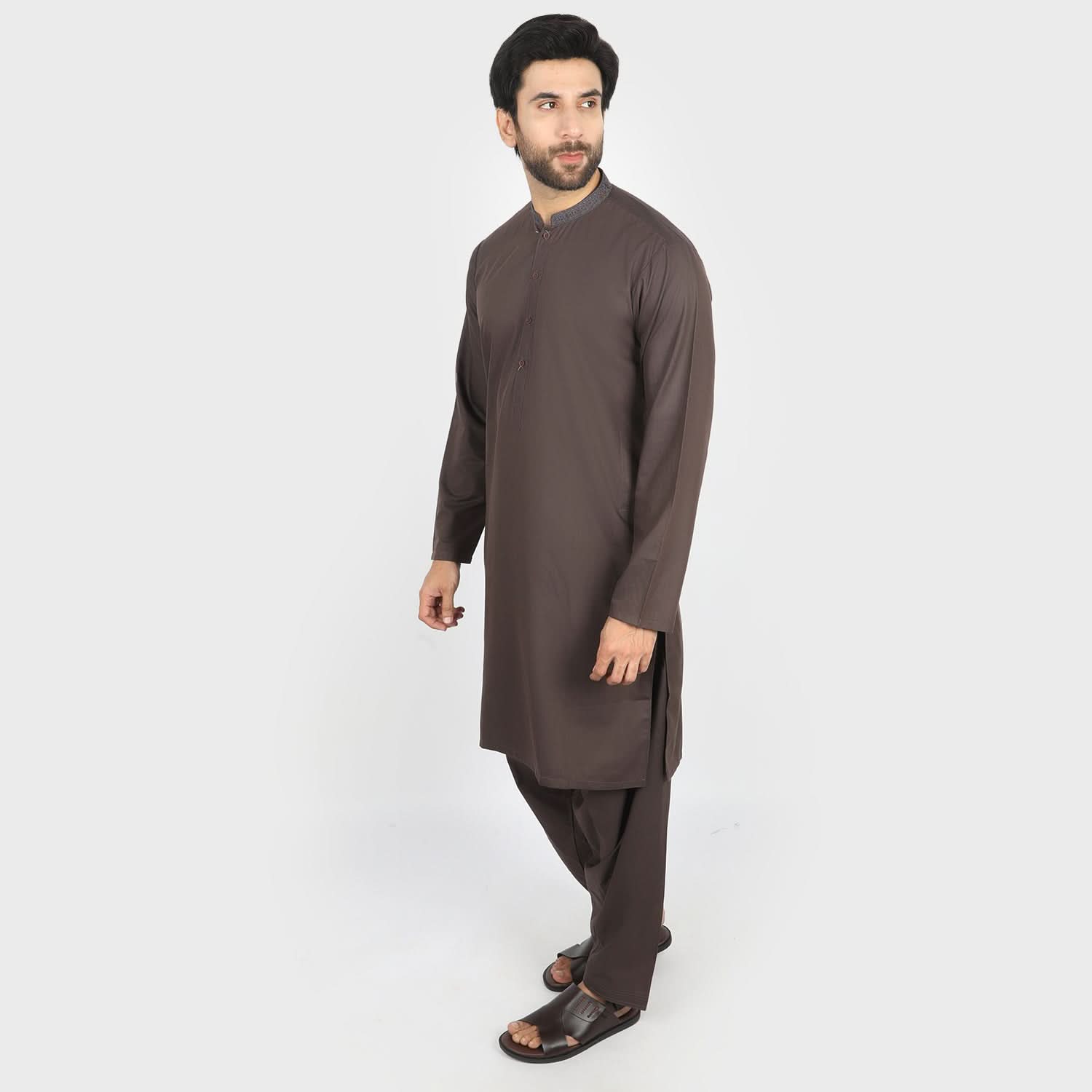 Valuables Men Embroidered Shalwar Suit - Dark Brown, Men's Shalwar Kameez, Chase Value, Chase Value