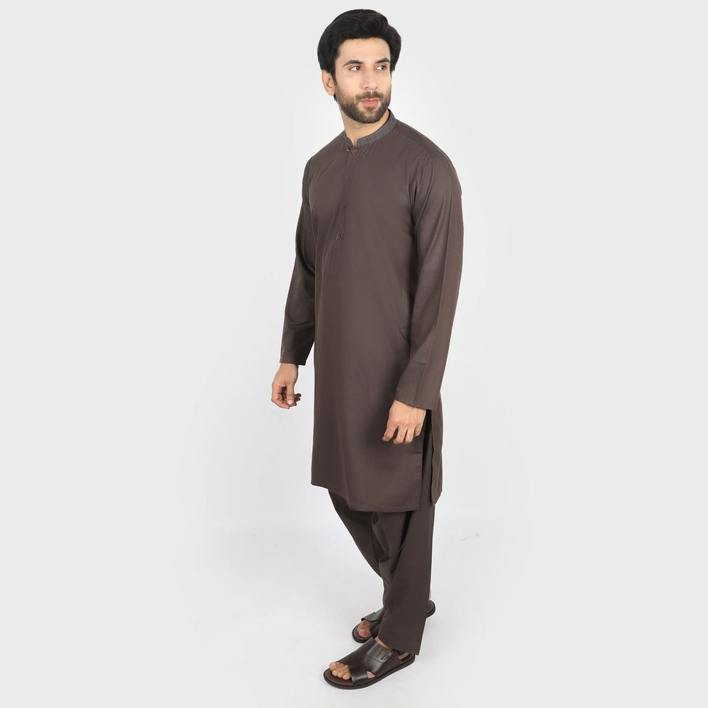 Valuables Men Embroidered Shalwar Suit - Dark Brown, Men's Shalwar Kameez, Chase Value, Chase Value