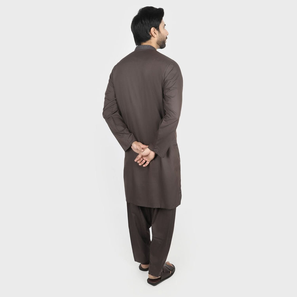 Valuables Men Embroidered Shalwar Suit - Dark Brown, Men's Shalwar Kameez, Chase Value, Chase Value