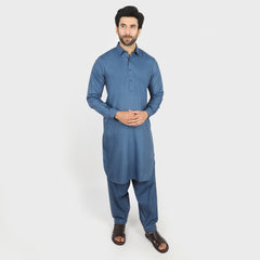 Men's Stitched Shalwar Suit - Royal Blue