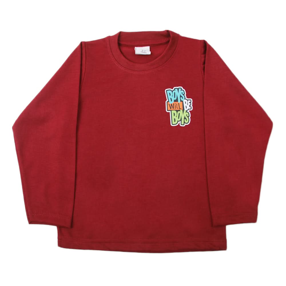 Boys Full Sleeves T-Shirt - Maroon, Boys T-Shirts, Chase Value, Chase Value