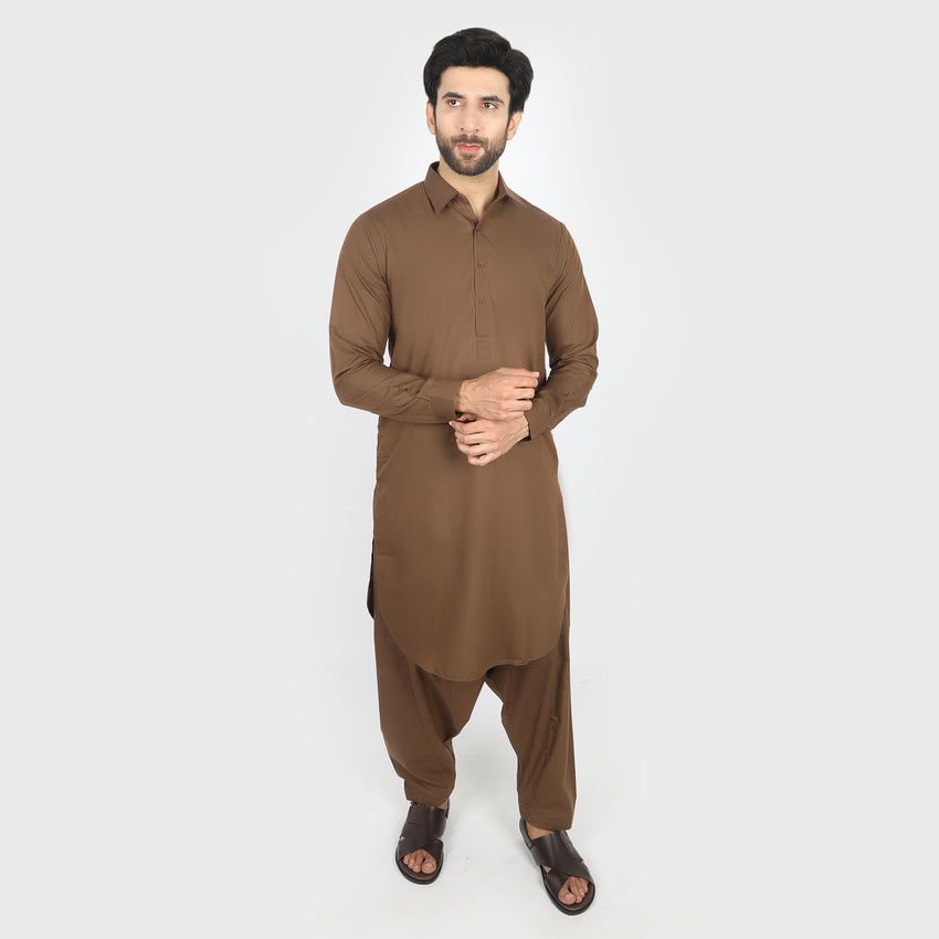 Men's Stitched Shalwar Suit - Brown