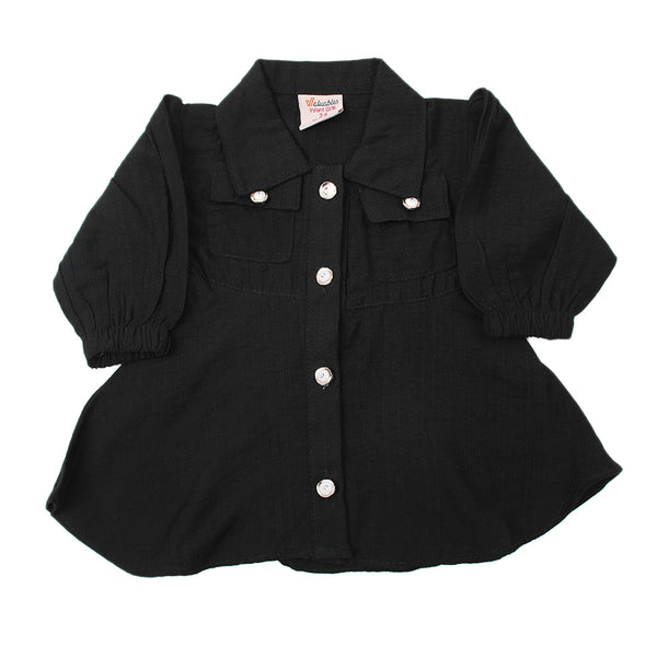 Newborn Girls Full Sleeves Frock - Black