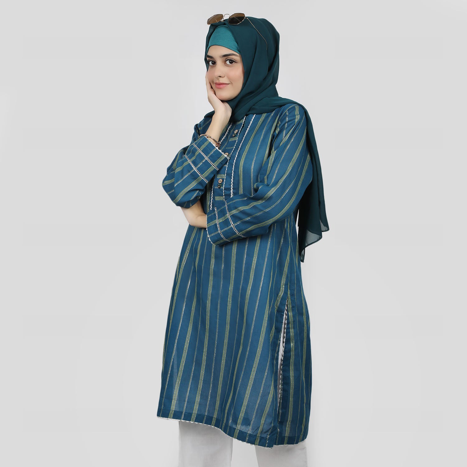 Eminent Women's Stitched Kurti - Teal, Women Ready Kurtis, Eminent, Chase Value