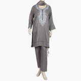 Women's Raw Silk With Embroidered 3Pcs Suit - Dark Grey, Women Shalwar Suits, Chase Value, Chase Value