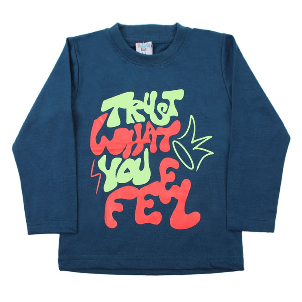 Boys Full Sleeves T-Shirt - Steel Blue, Boys T-Shirts, Chase Value, Chase Value