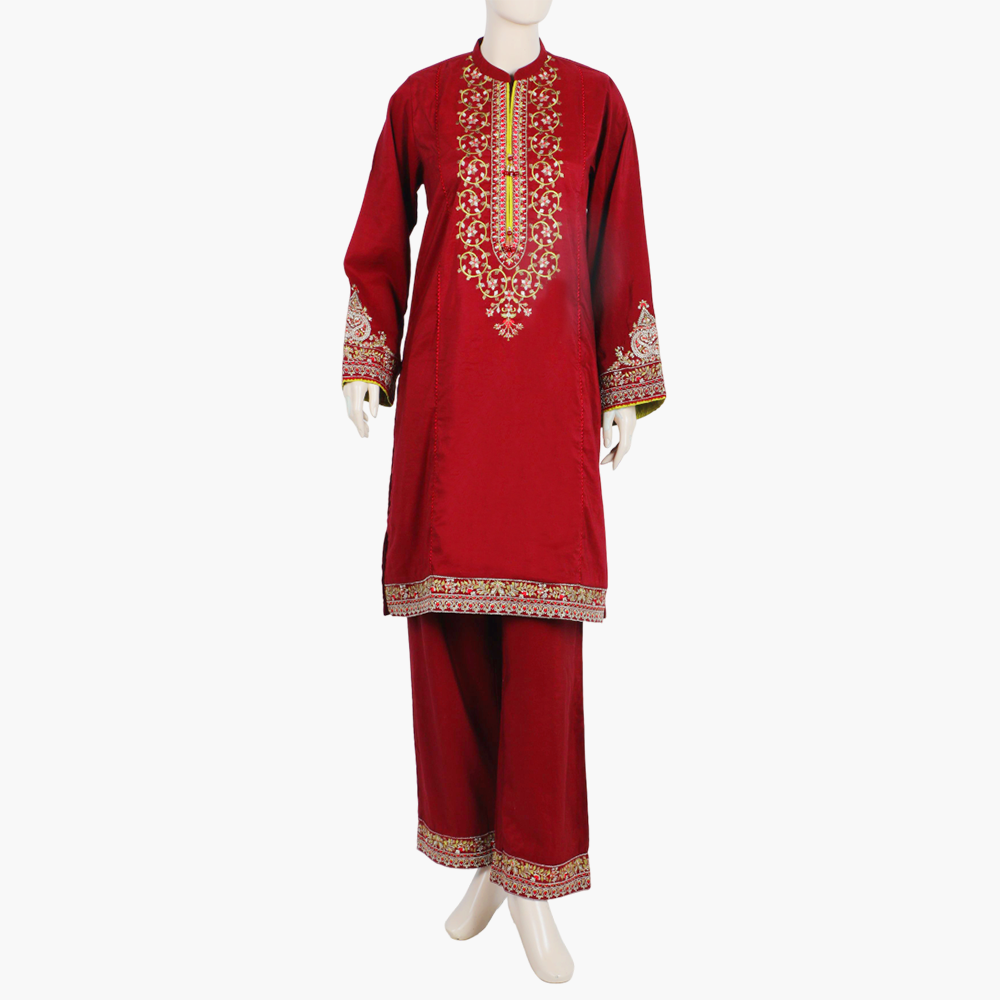 Women's Embroidered Shalwar Suit - Maroon, Women Shalwar Suits, Chase Value, Chase Value