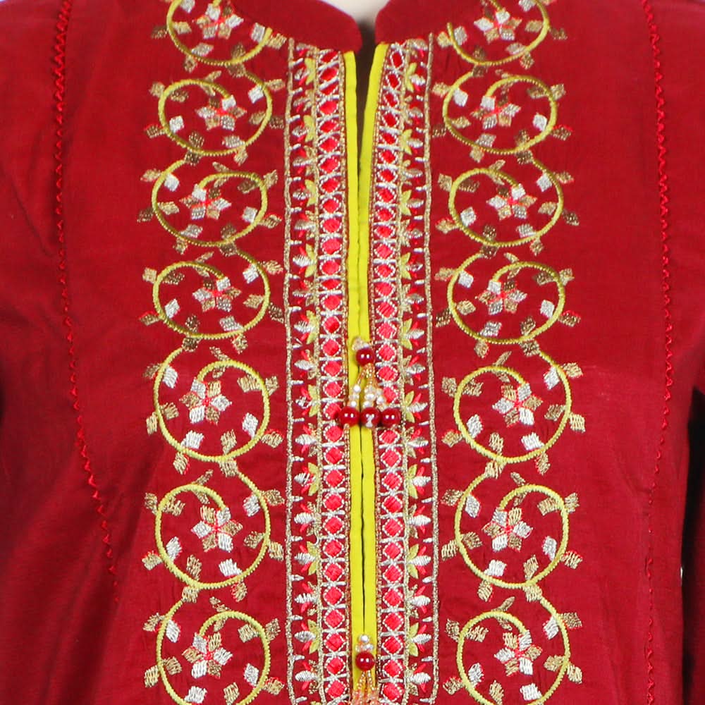 Women's Embroidered Shalwar Suit - Maroon, Women Shalwar Suits, Chase Value, Chase Value