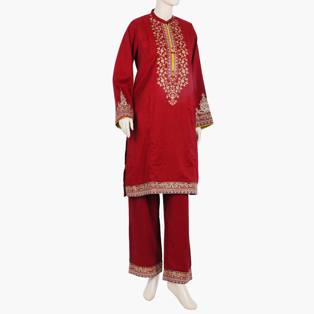 Women's Embroidered Shalwar Suit - Maroon, Women Shalwar Suits, Chase Value, Chase Value