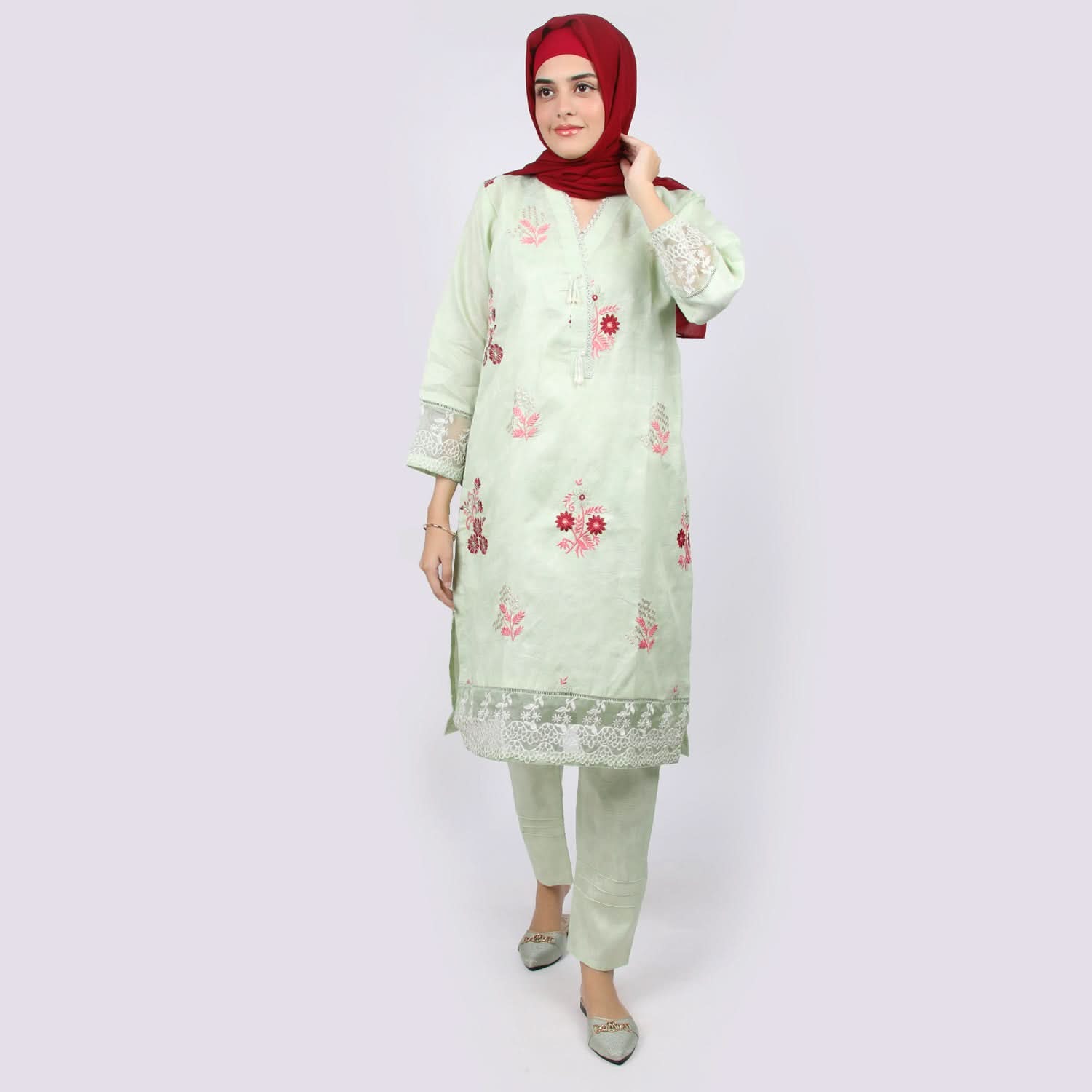 Women's Emborided 2pcs Suit - Pista, Women Shalwar Suits, Chase Value, Chase Value