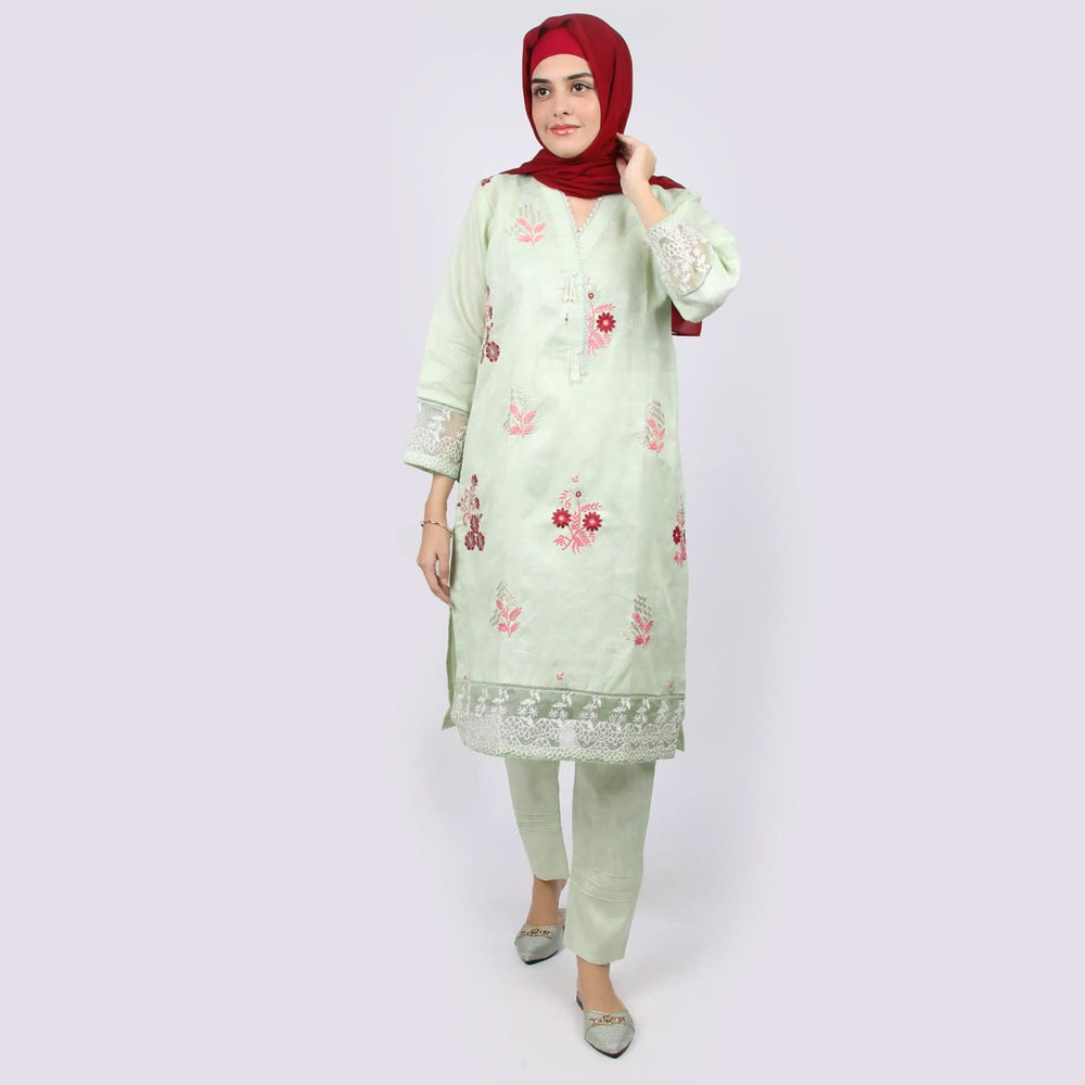 Women's Emborided 2pcs Suit - Pista, Women Shalwar Suits, Chase Value, Chase Value