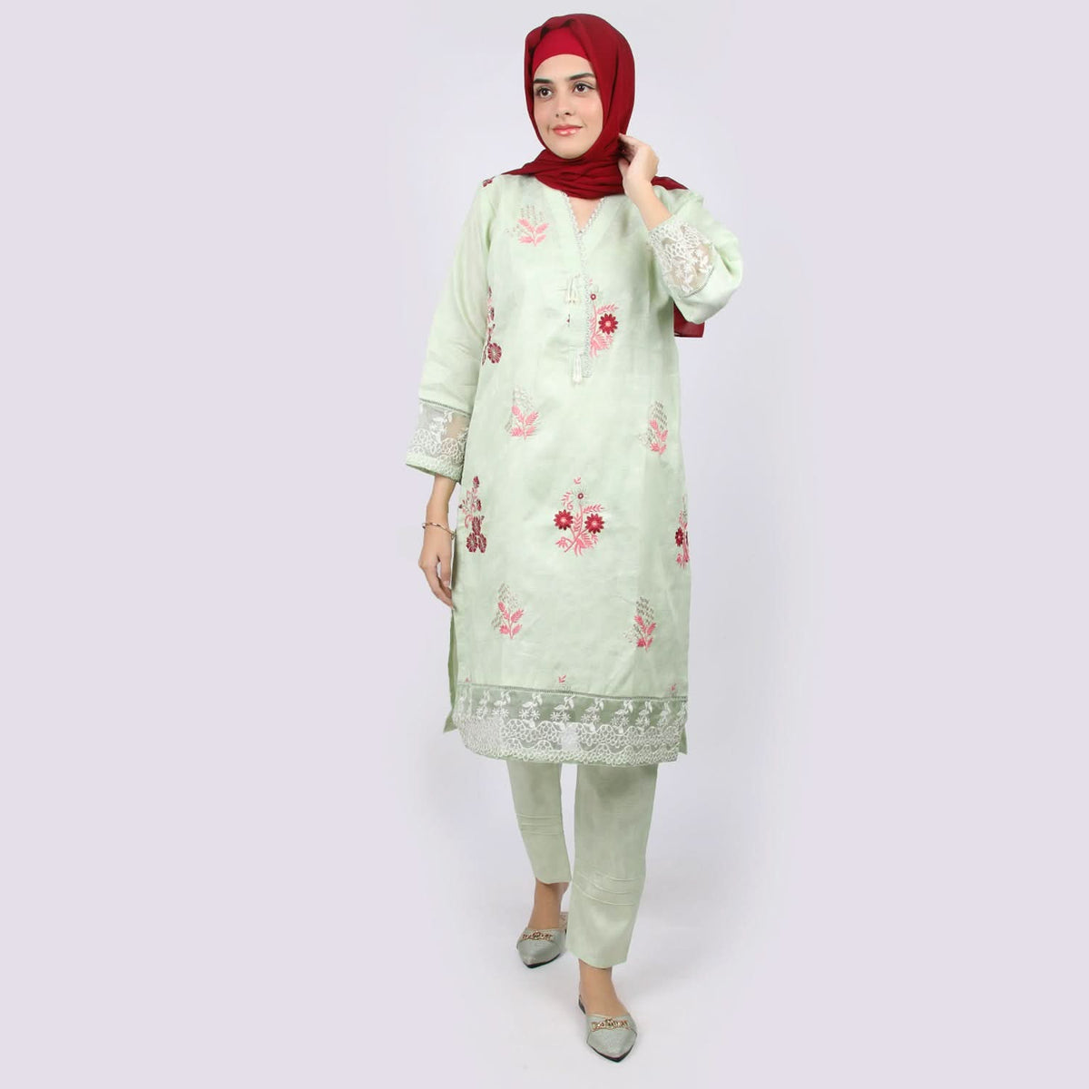 Women's Emborided 2pcs Suit - Pista, Women Shalwar Suits, Chase Value, Chase Value