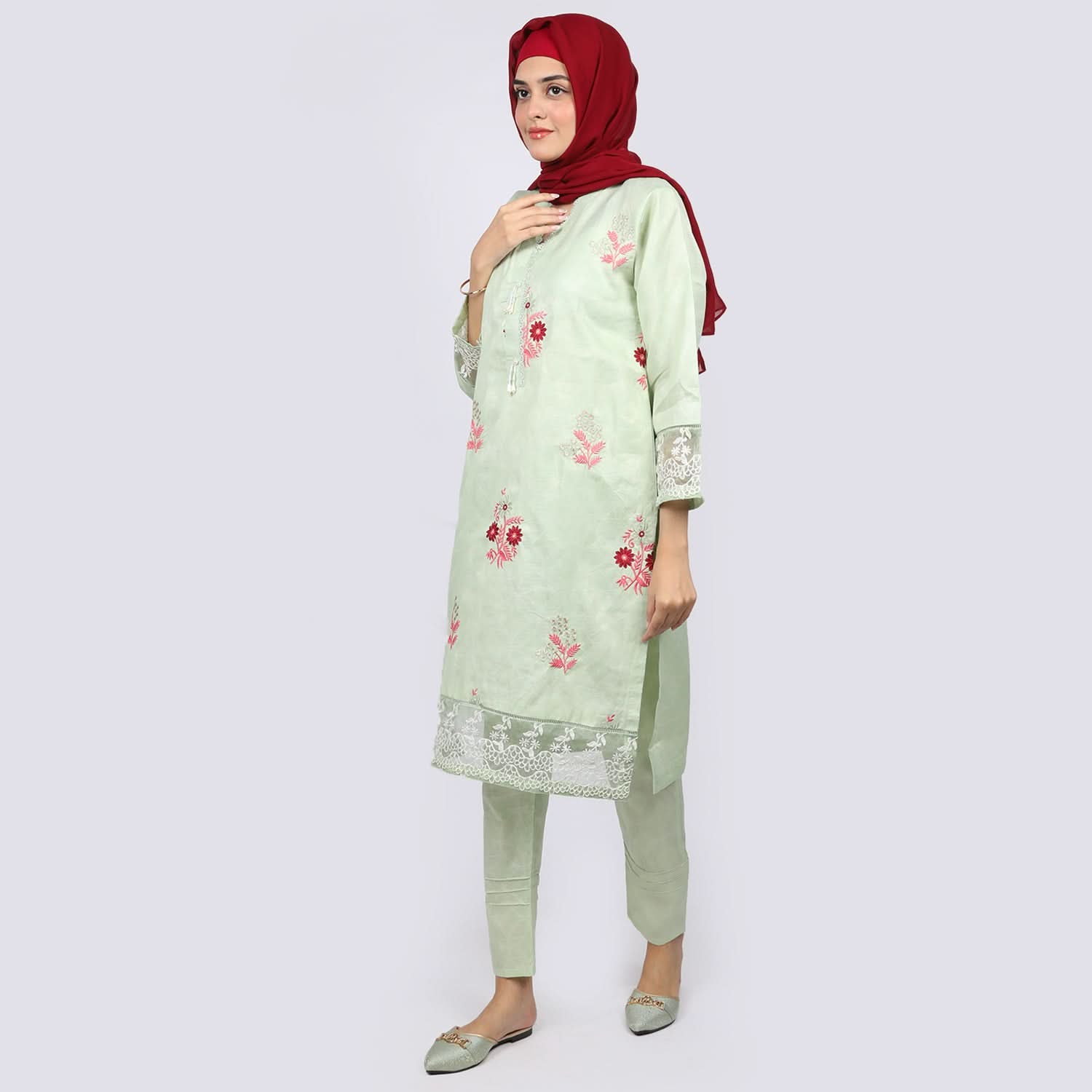 Women's Emborided 2pcs Suit - Pista, Women Shalwar Suits, Chase Value, Chase Value
