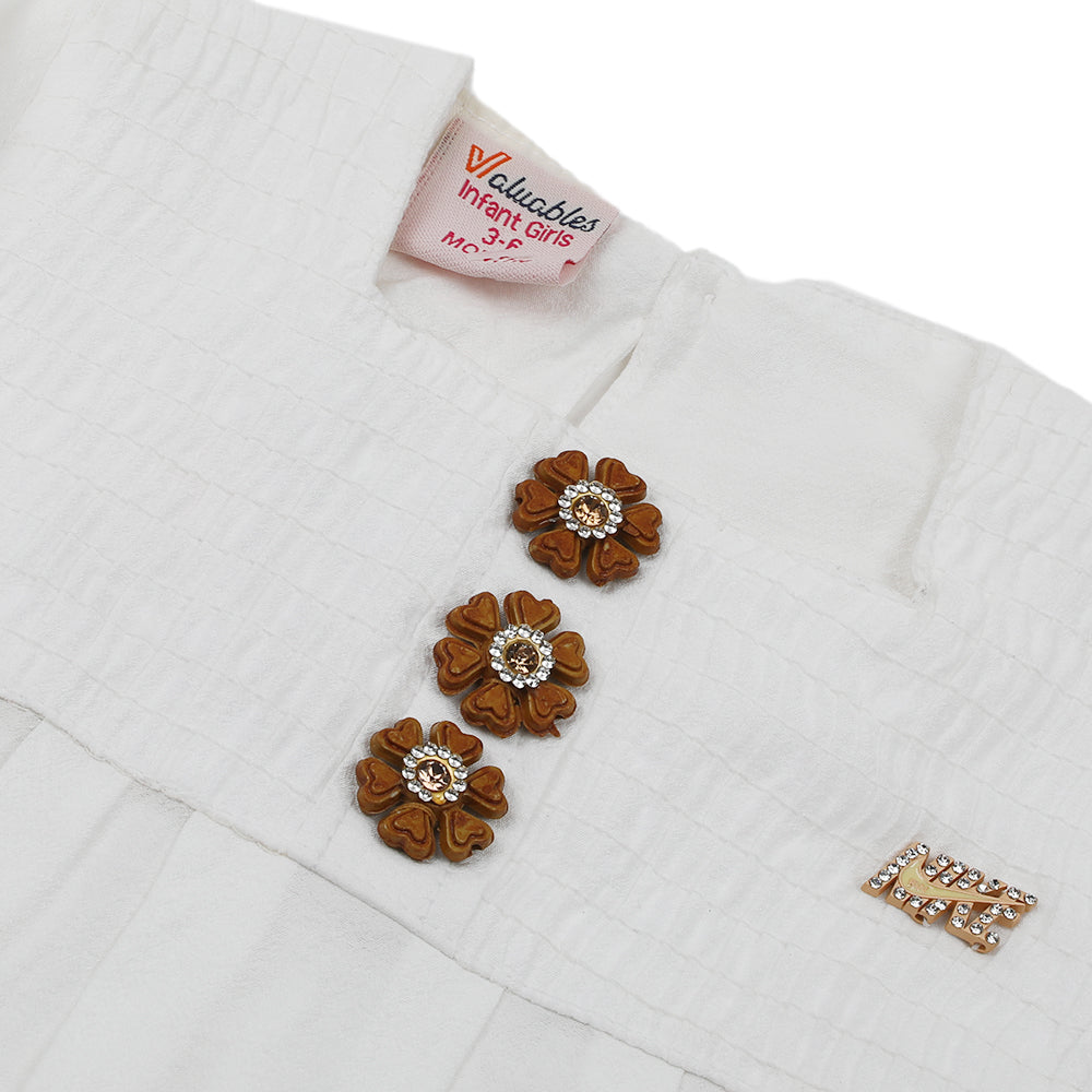 Newborn Girls Full Sleeves Frock - White, Newborn Girls Frocks, Chase Value, Chase Value