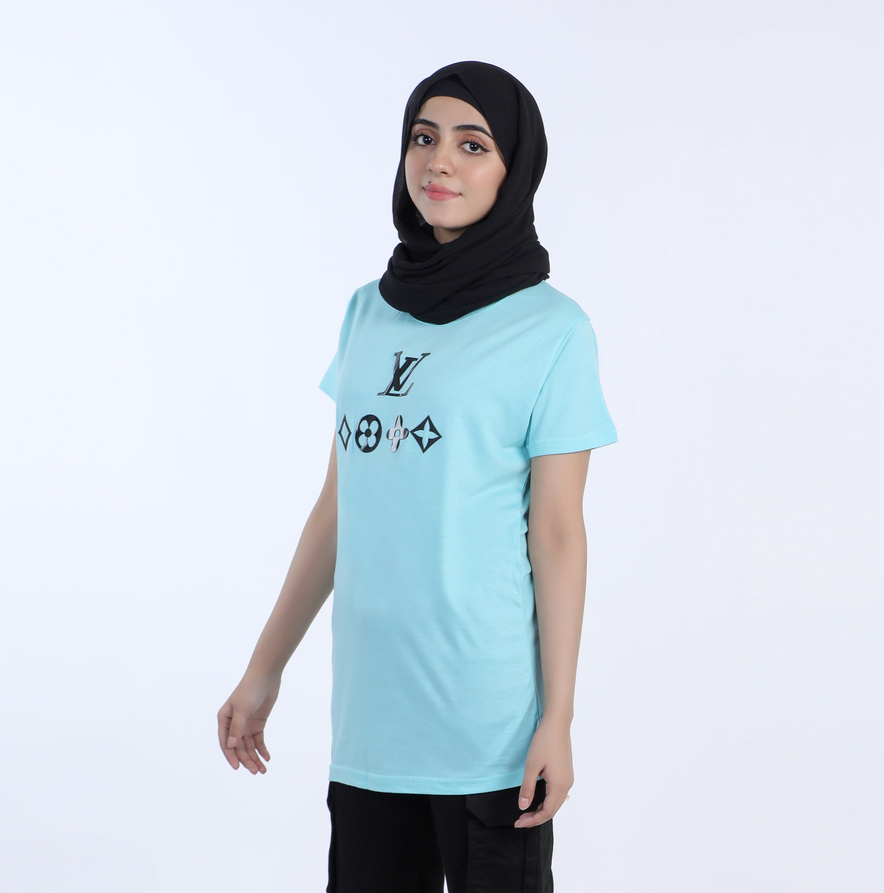 Women's Printed Half Sleeves T-Shirt - Sky Blue, Women T-Shirts & Tops, Chase Value, Chase Value