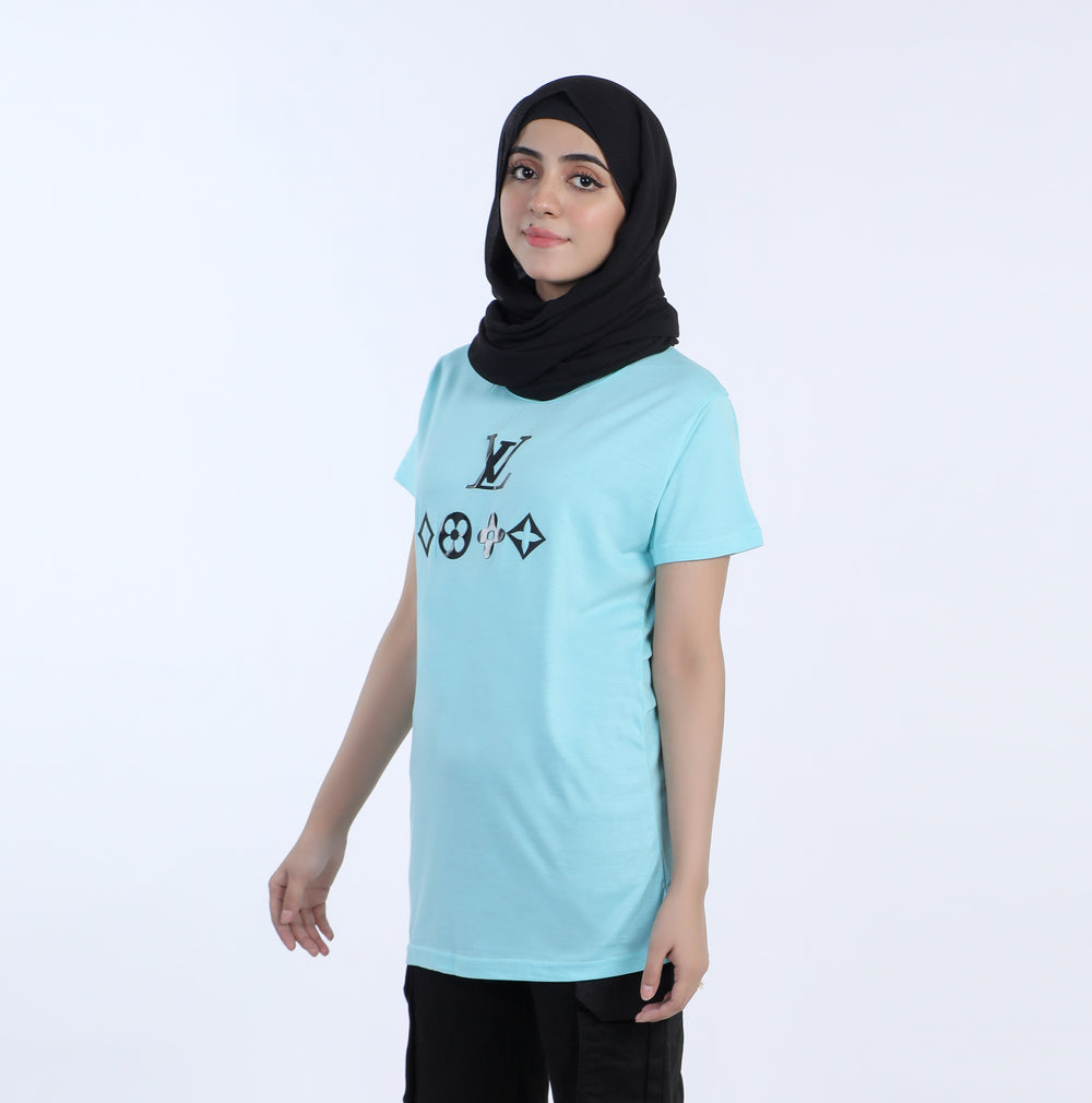 Women's Printed Half Sleeves T-Shirt - Sky Blue, Women T-Shirts & Tops, Chase Value, Chase Value