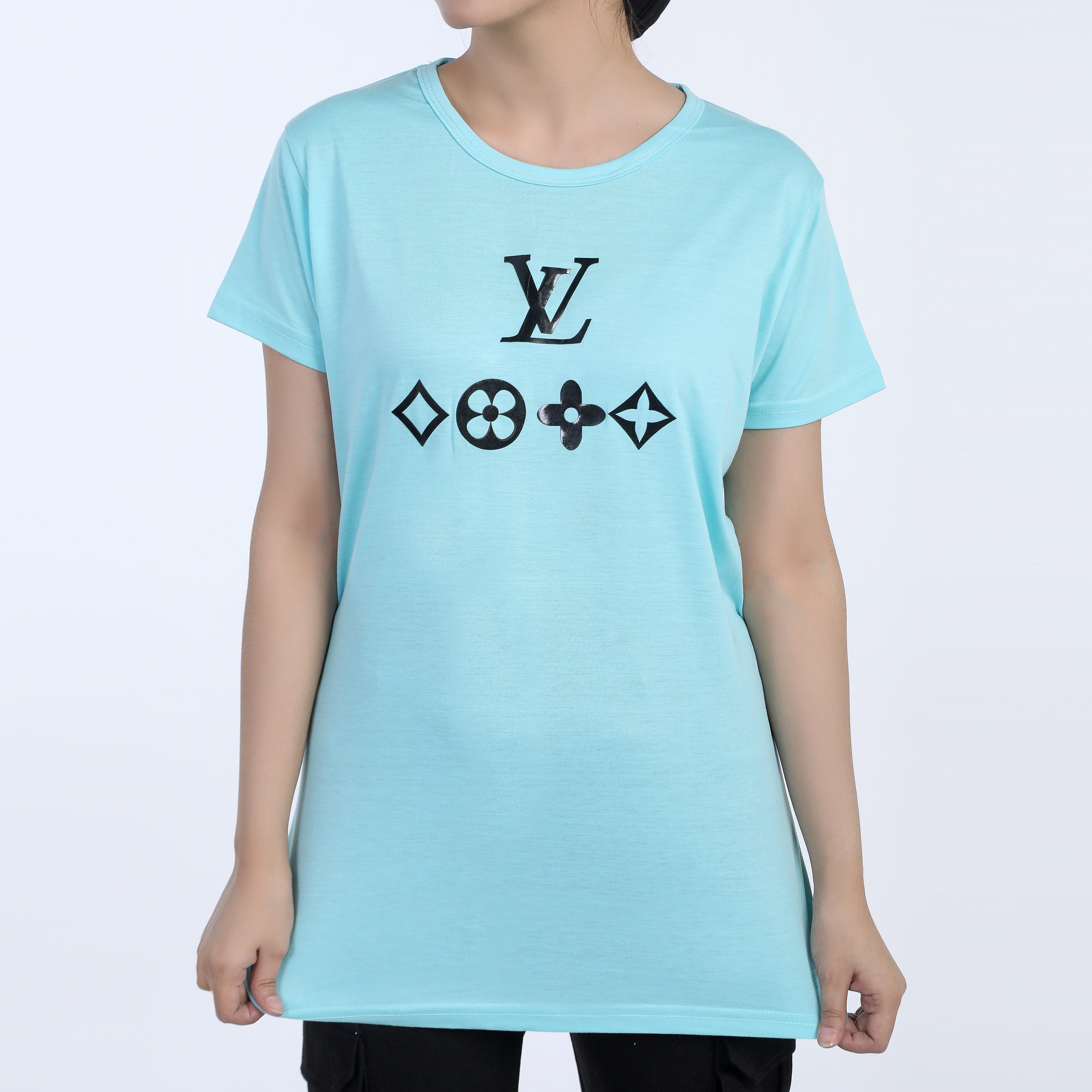Women's Printed Half Sleeves T-Shirt - Sky Blue, Women T-Shirts & Tops, Chase Value, Chase Value