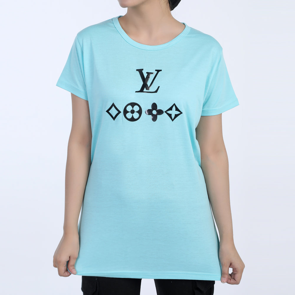 Women's Printed Half Sleeves T-Shirt - Sky Blue, Women T-Shirts & Tops, Chase Value, Chase Value