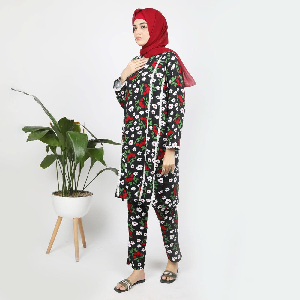 Women's Printed Linen Co-Ord Set - Black, Women Co-Ord Set, Chase Value, Chase Value