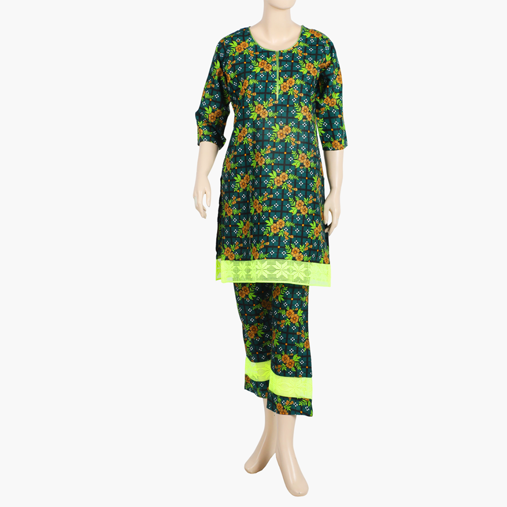 Women's Printed Cotton Co-Ord 2Pcs Suit - Green, Women Shalwar Suits, Chase Value, Chase Value