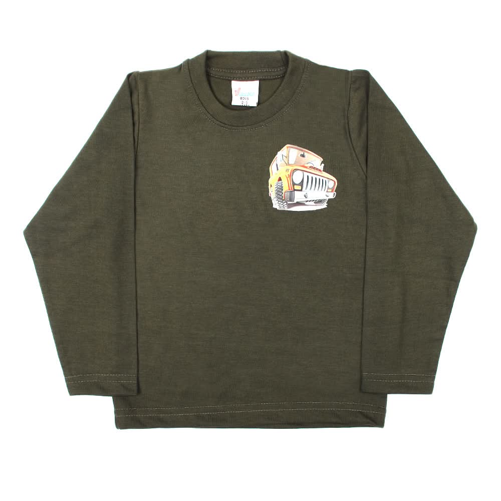 Boys Full Sleeves T-Shirt - Olive Green, Boys T-Shirts, Chase Value, Chase Value