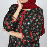 Women's Printed Khaddar Stitched 2pcs Suit - Black, Women Shalwar Suits, Chase Value, Chase Value
