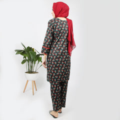 Women's Printed Khaddar Stitched 2pcs Suit - Black