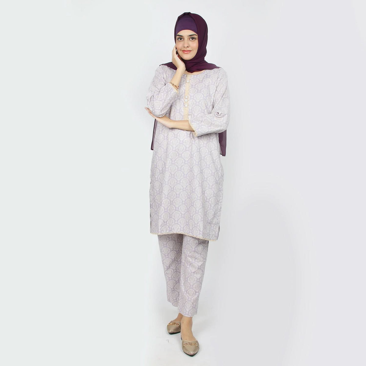 Women's Printed Khaddar Stitched 2pcs Suit - Light Purple, Women Shalwar Suits, Chase Value, Chase Value