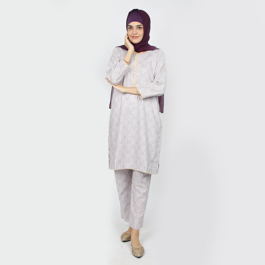 Women's Printed Khaddar Stitched 2pcs Suit - Light Purple