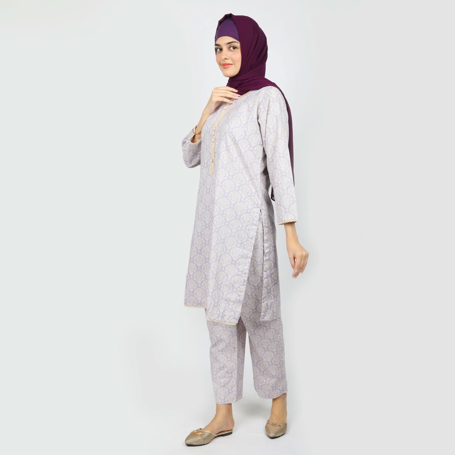 Women's Printed Khaddar Stitched 2pcs Suit - Light Purple, Women Shalwar Suits, Chase Value, Chase Value
