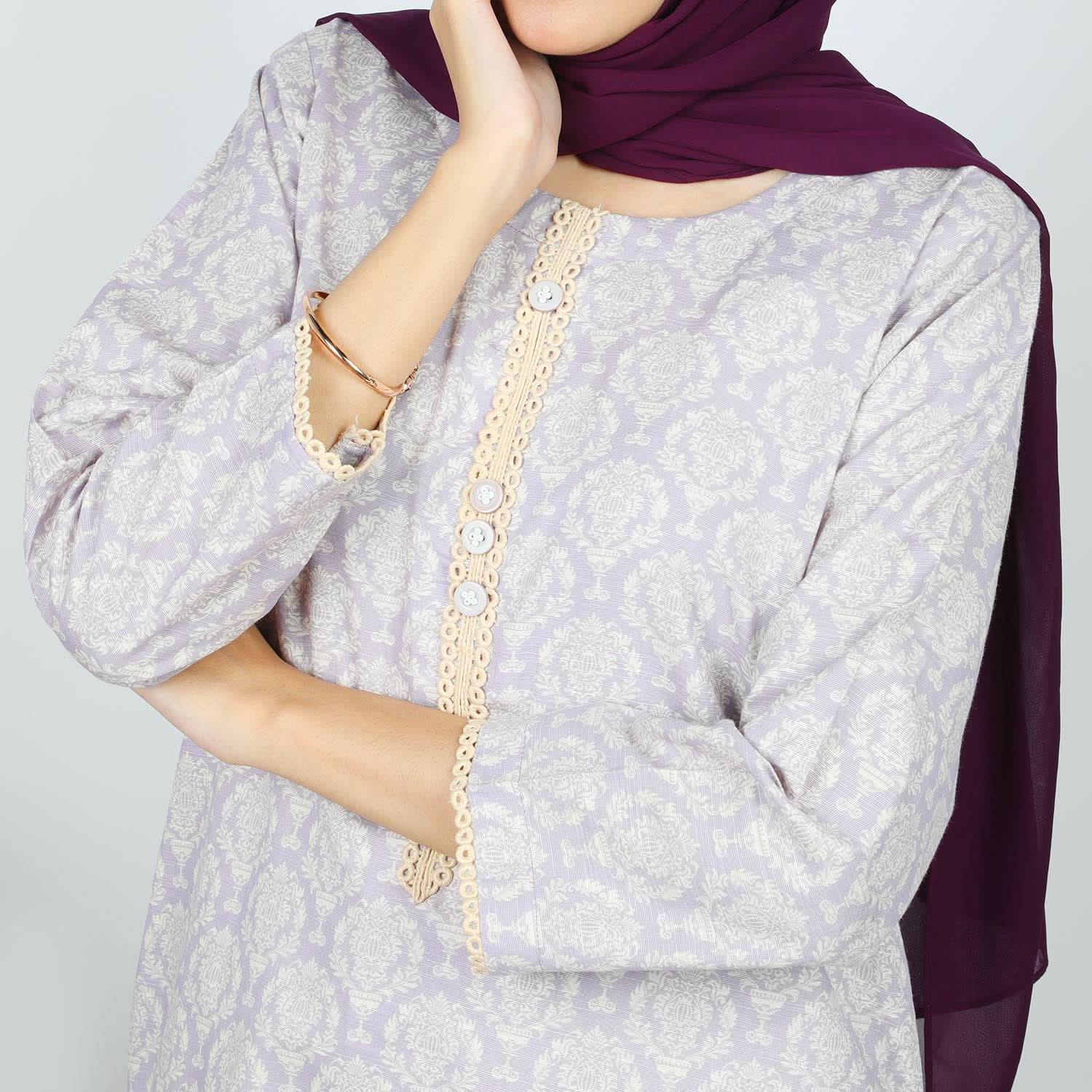 Women's Printed Khaddar Stitched 2pcs Suit - Light Purple, Women Shalwar Suits, Chase Value, Chase Value