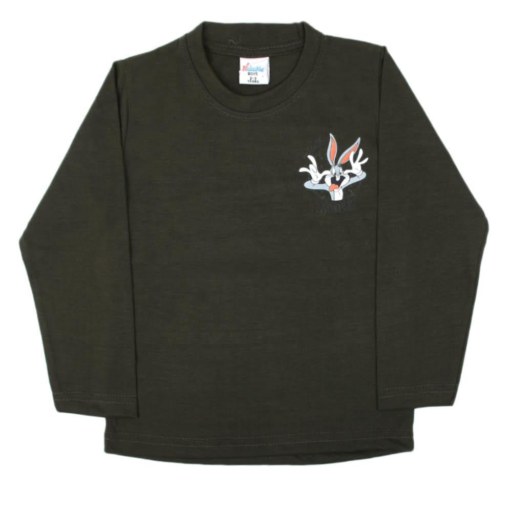 Boys Full Sleeves T-Shirt - Olive Green, Boys T-Shirts, Chase Value, Chase Value