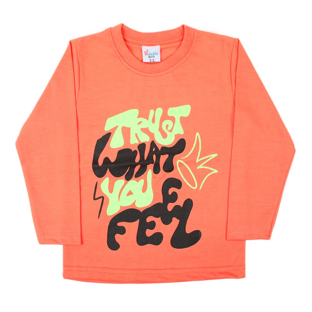 Boys Full Sleeves T-Shirt - Peach, Boys T-Shirts, Chase Value, Chase Value