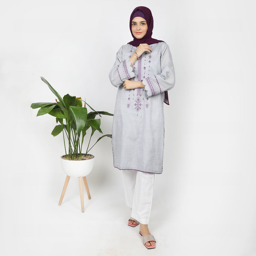 Eminent Women's Embroidered Kurti - Grey