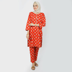 Women's Printed Khaddar Stitched 2pcs Suit - Rust