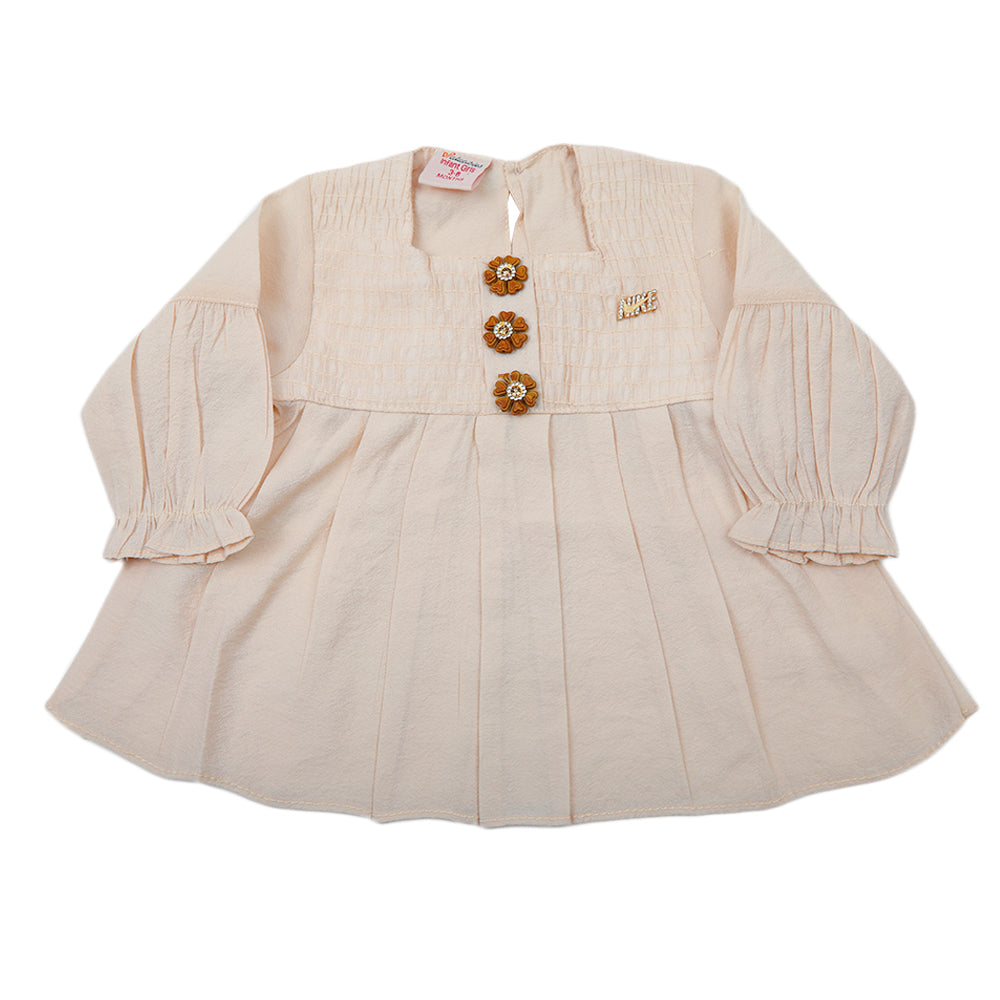 Newborn Girls Full Sleeves Frock - Peach, Newborn Girls Frocks, Chase Value, Chase Value