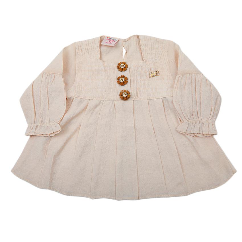 Newborn Girls Full Sleeves Frock - Peach