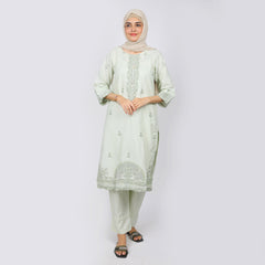 Women's Embroidered 2pcs Suit - Light Pista