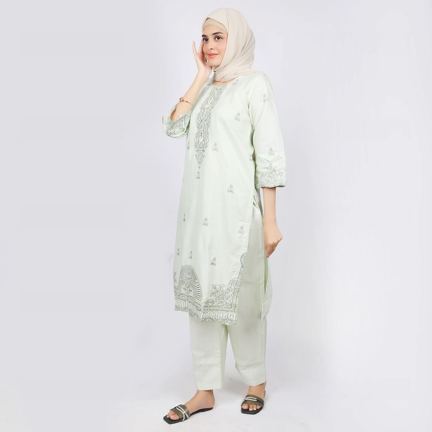 Women's Embroidered 2pcs Suit - Light Pista, Women Shalwar Suits, Chase Value, Chase Value