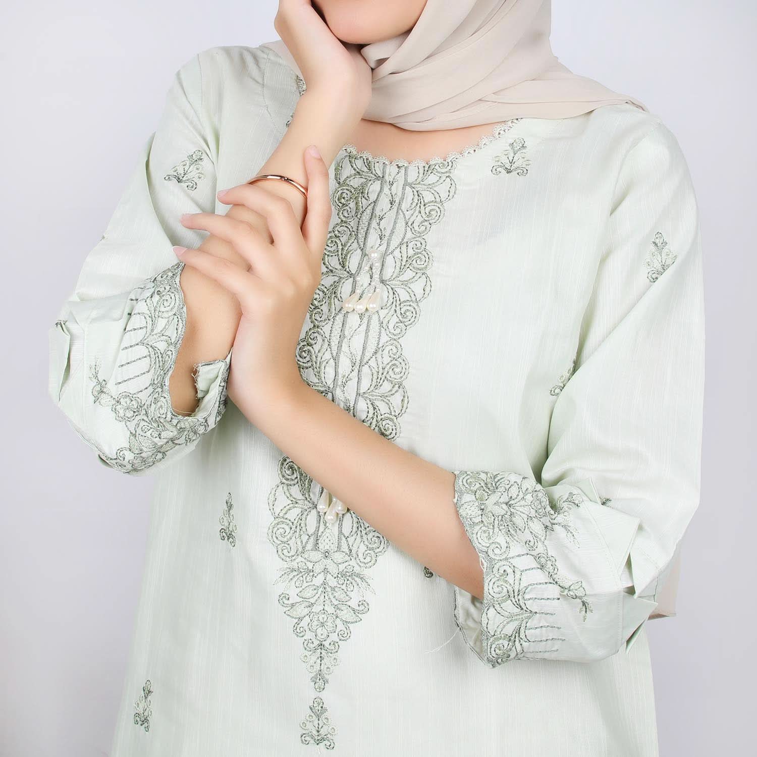 Women's Embroidered 2pcs Suit - Light Pista, Women Shalwar Suits, Chase Value, Chase Value