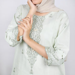 Women's Embroidered 2pcs Suit - Light Pista