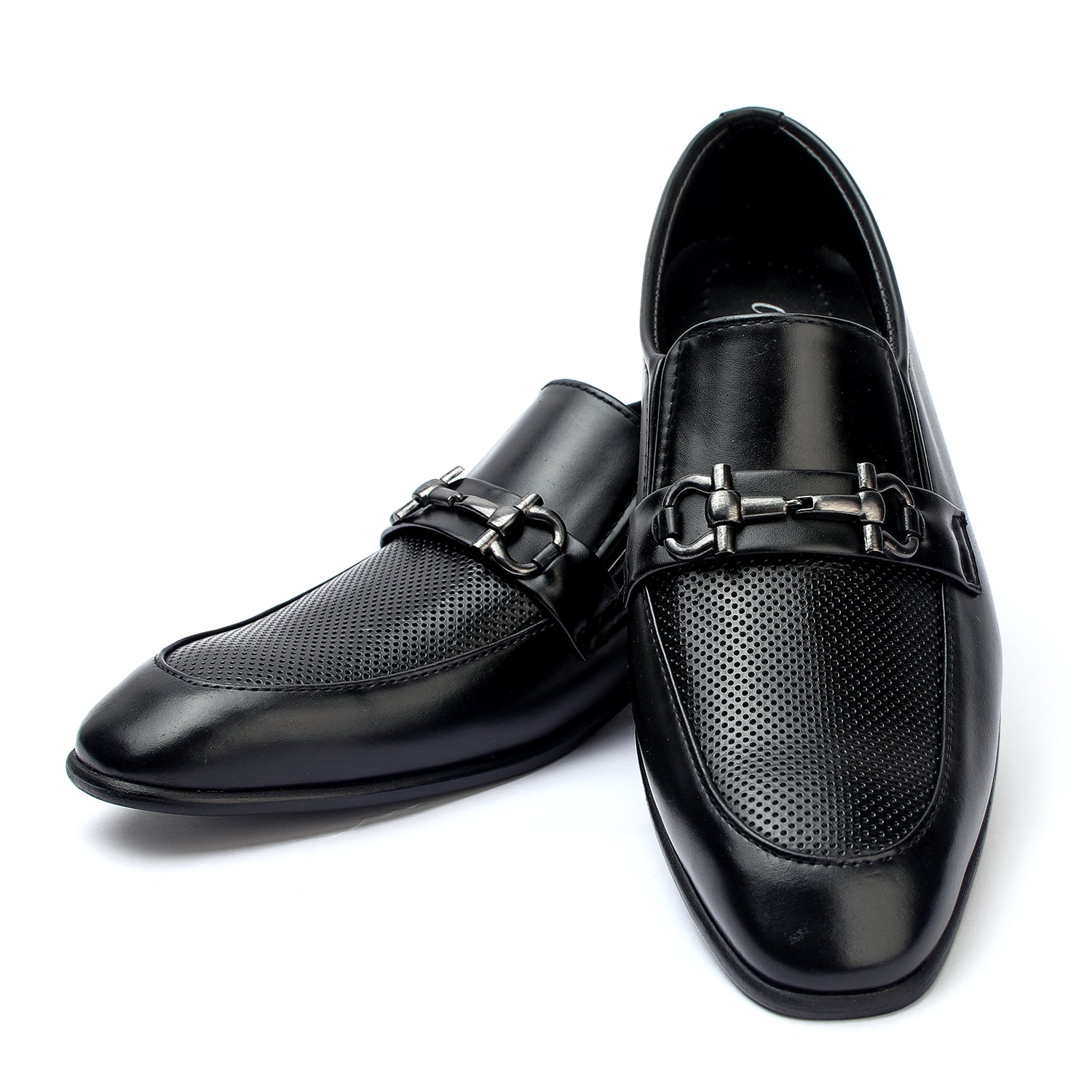 Valuable Perforated Leather - Slip-On Formal Loafers - Black, Men's Formal Shoes, Chase Value, Chase Value
