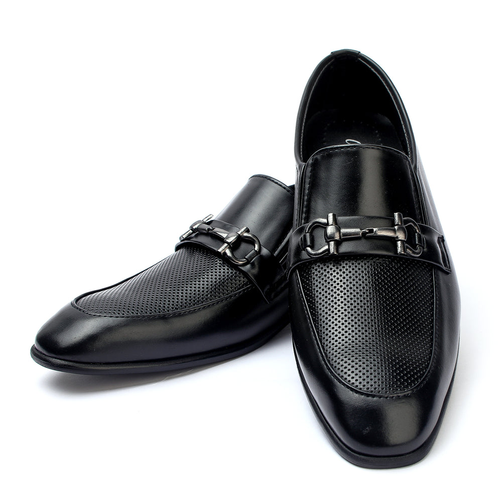 Valuable Perforated Leather - Slip-On Formal Loafers - Black, Men's Formal Shoes, Chase Value, Chase Value