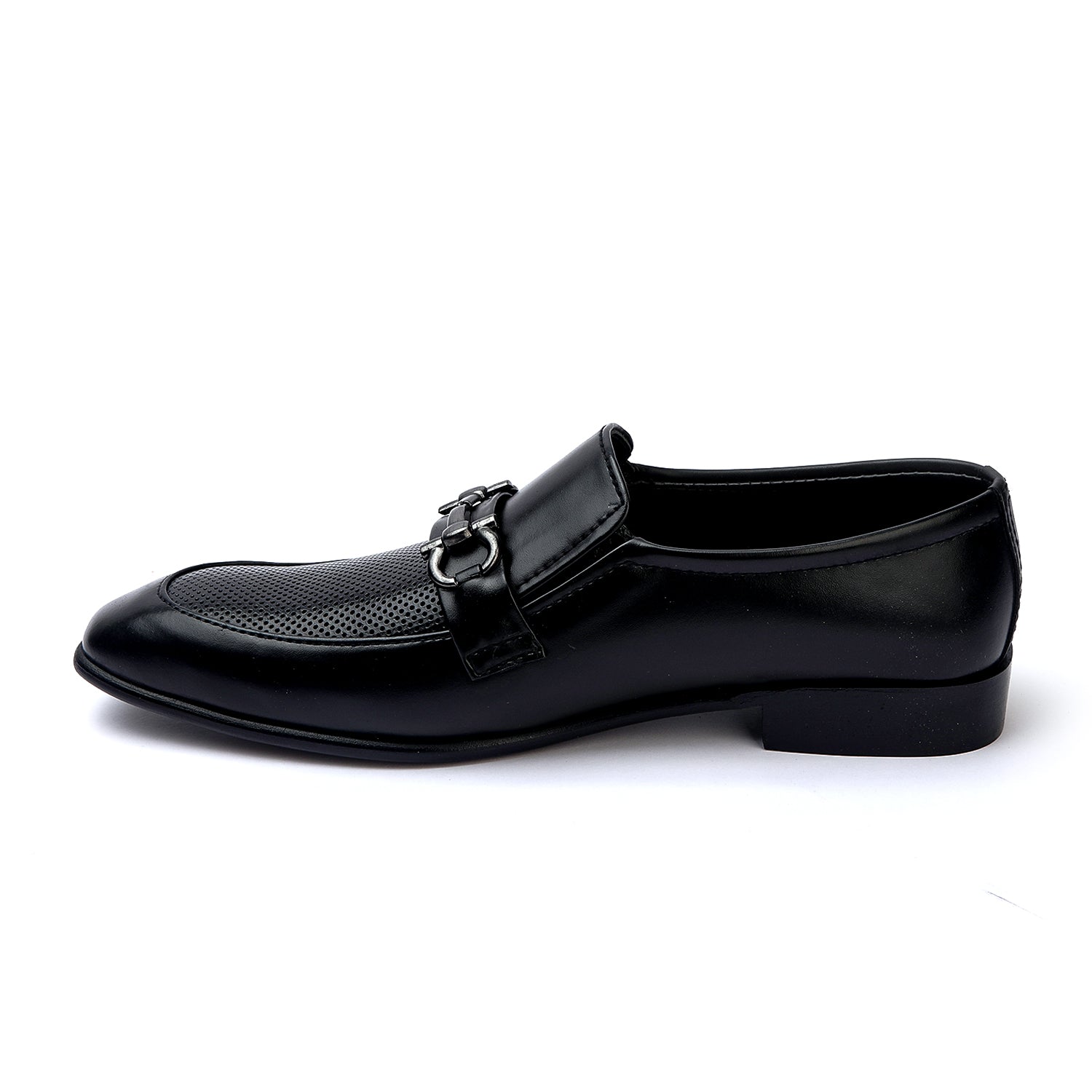 Valuable Perforated Leather - Slip-On Formal Loafers - Black, Men's Formal Shoes, Chase Value, Chase Value