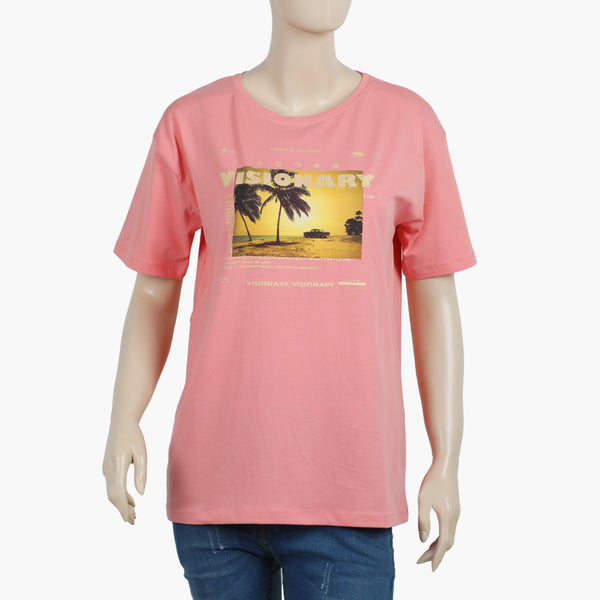 Eminent Women's Half Sleeves Printed T-Shirt - Pink