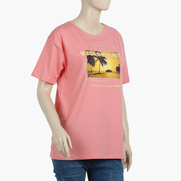 Eminent Women's Half Sleeves Printed T-Shirt - Pink