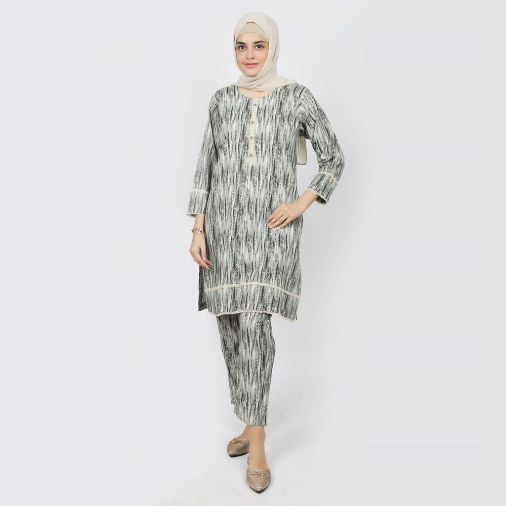 Women's Printed Khaddar Stitched 2pcs Suit - Olive, Women Shalwar Suits, Chase Value, Chase Value