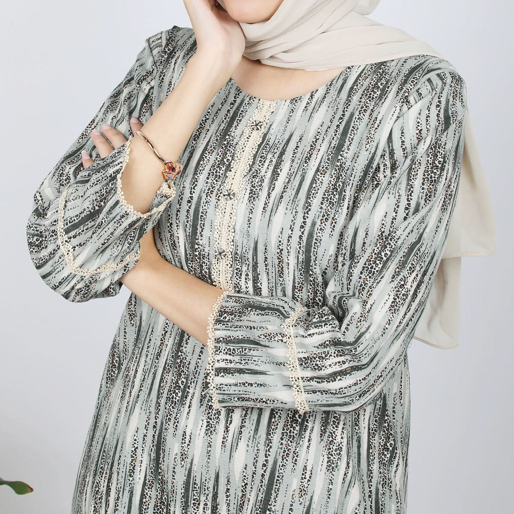 Women's Printed Khaddar Stitched 2pcs Suit - Olive, Women Shalwar Suits, Chase Value, Chase Value