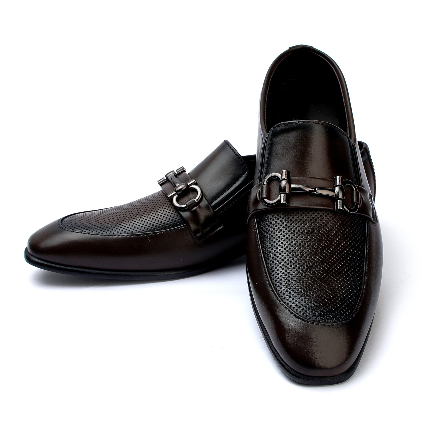 Valuable Perforated Leather - Elegant Slip-On Dress Shoes - Brown, Men's Formal Shoes, Chase Value, Chase Value